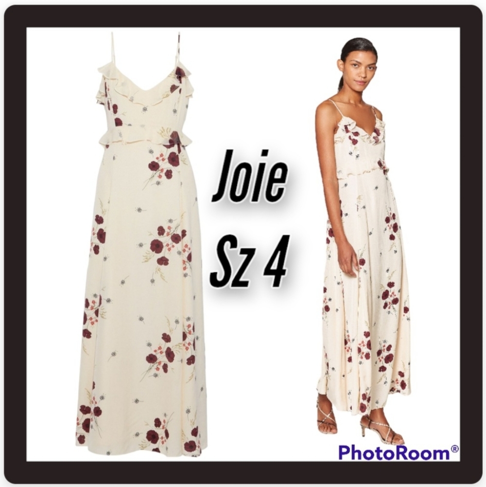 Joie Cassiel Floral Ruffle Maxi Dress Sz  Silk Sz 4 Boho Wedding Guest - Picture 3 of 13